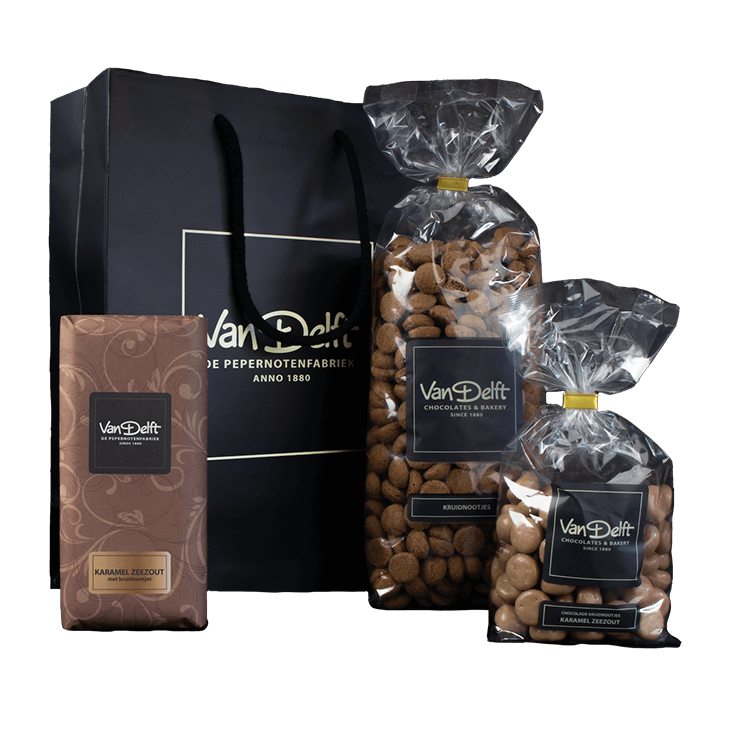 featured image Cadeauset met reep, kruidnoten (500gr) en karamel zeezout