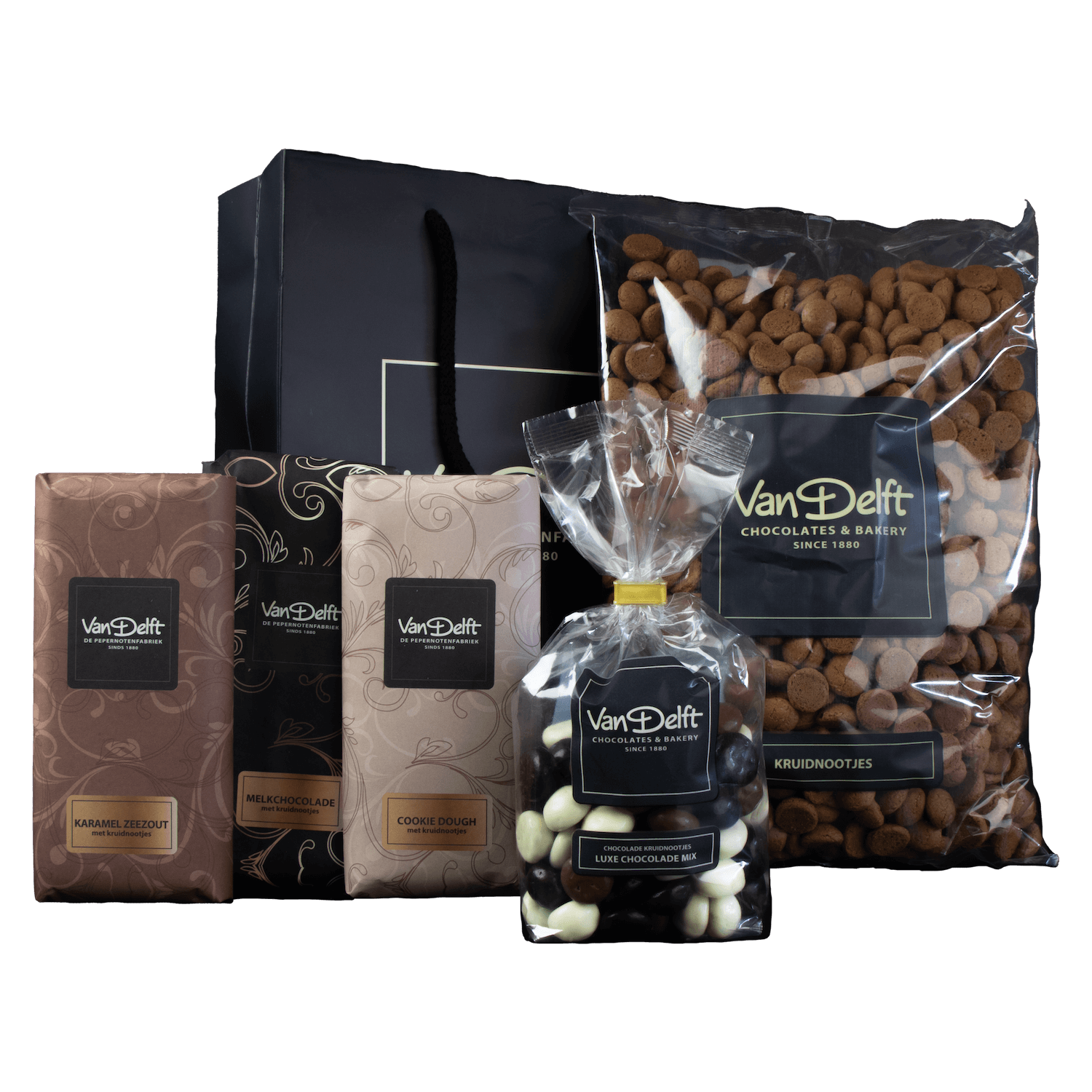 featured image Cadeauset met repen (3x), luxe mix en kruidnoten (1kg)